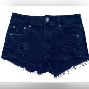 American Eagle Cut Off Jean Shorts Womens 2 Frayed Black Butterflies